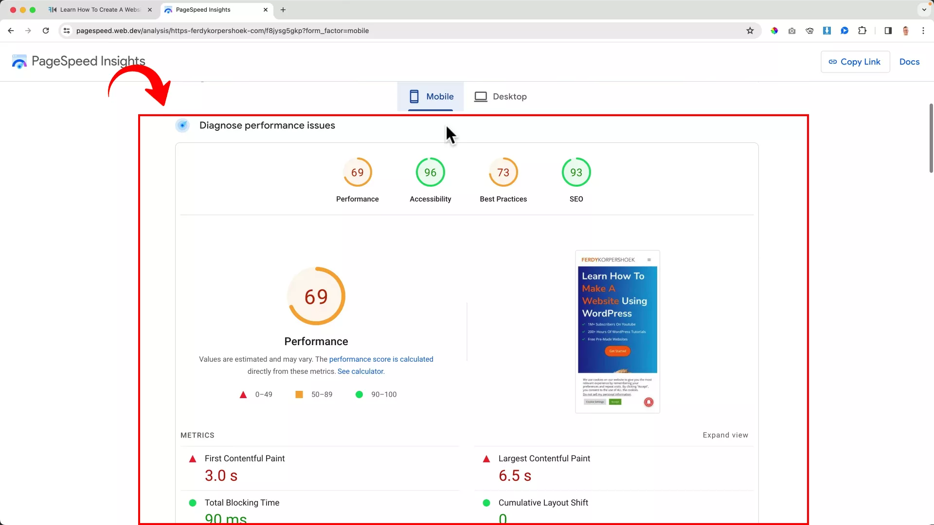 Google PageSpeed Insights diagnose performance issues metrics