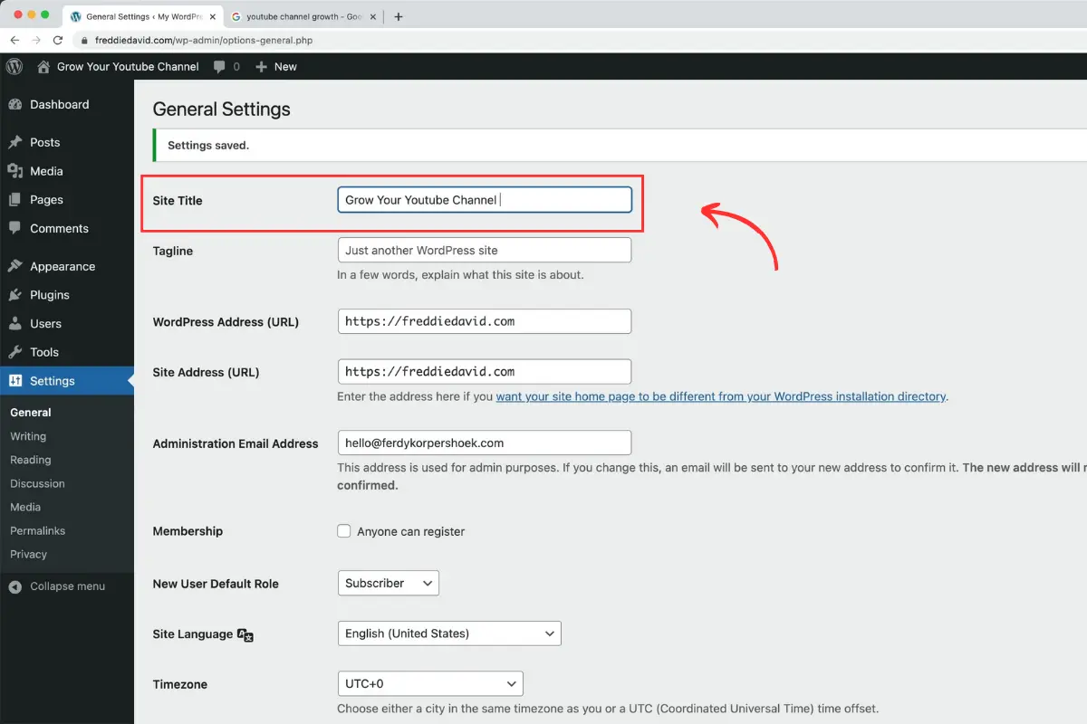 Setting your WordPress site title